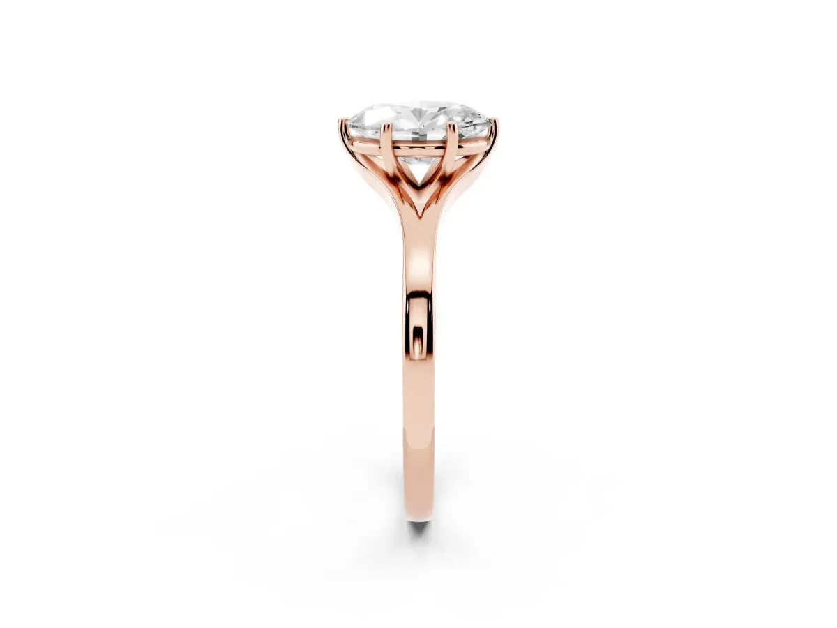 Oval Cut Solitaire Diamond Ring with Six-Prong Setting and Tapered Band Rose gold