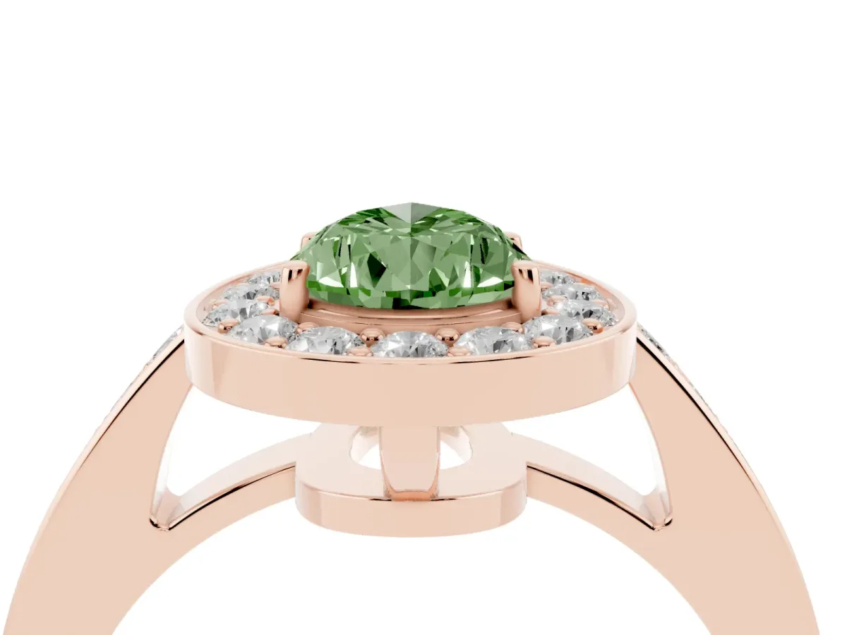 Fancy Green Pear Cut Halo Pavé Diamond Engagement Ring with Bezel Setting Rose gold