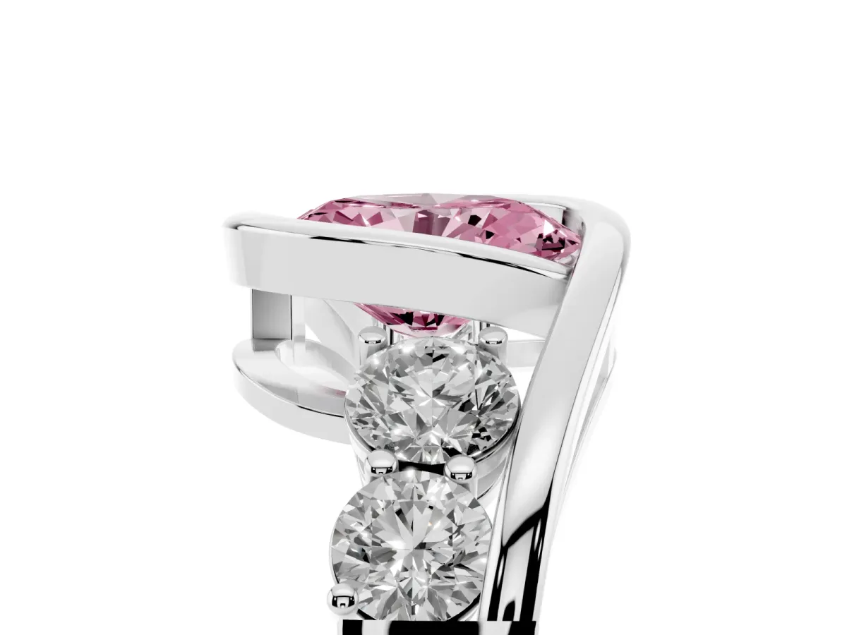 Fancy Pink Bezel Set Oval Cut Diamond Bypass Ring with Round Accents Silver