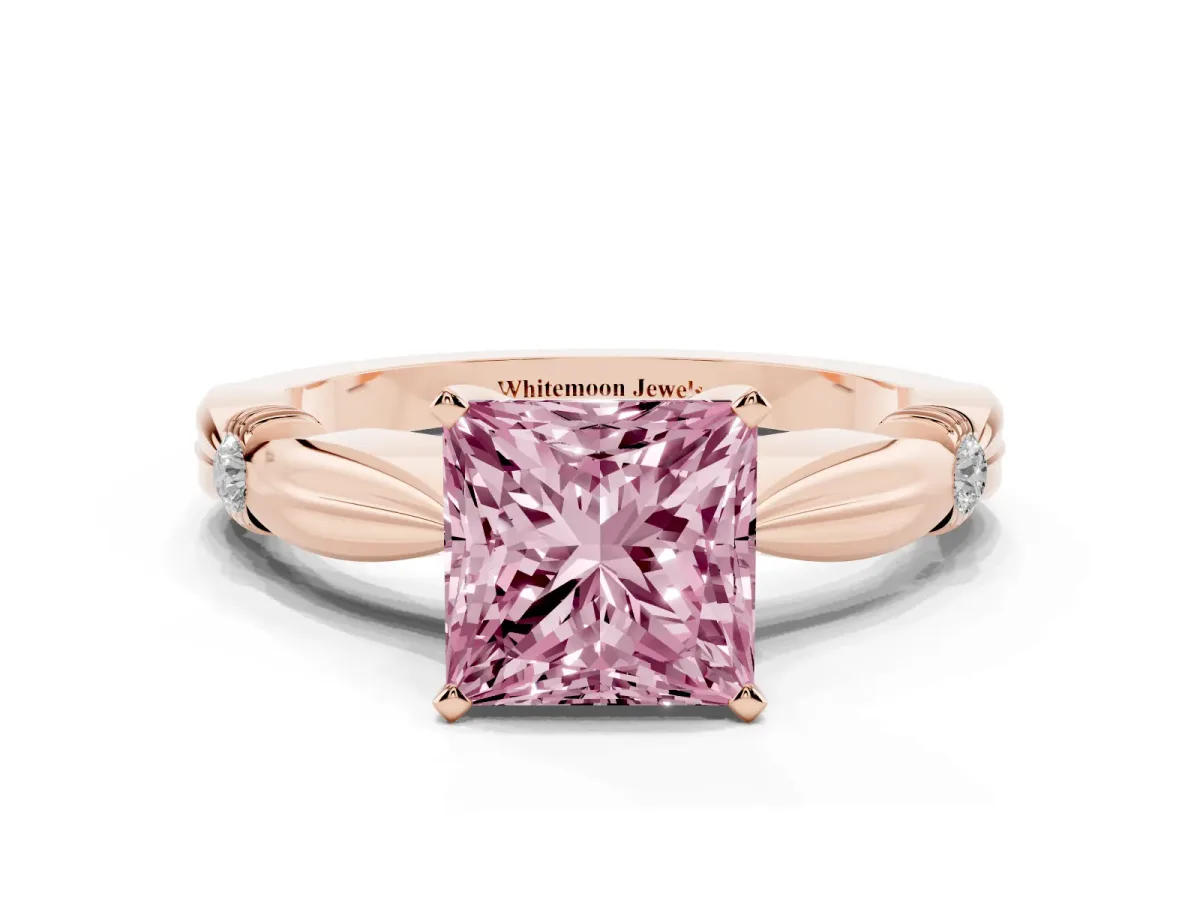 Fancy Pink Princess Cut Solitaire Diamond Twisted Band with Four-Prong Setting Rose gold