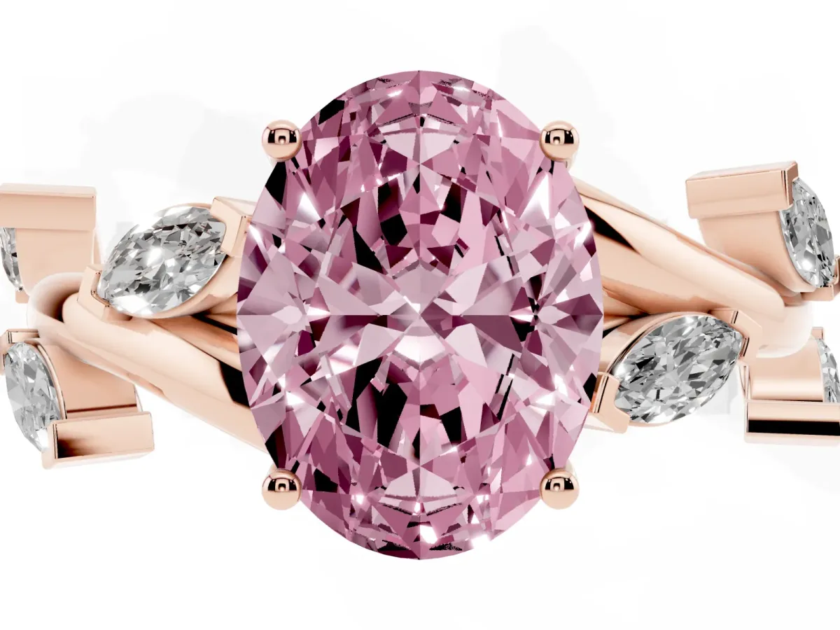Fancy Pink Oval Cut Solitaire Twisted Band Marquise Accent Prong Setting Ring Rose gold