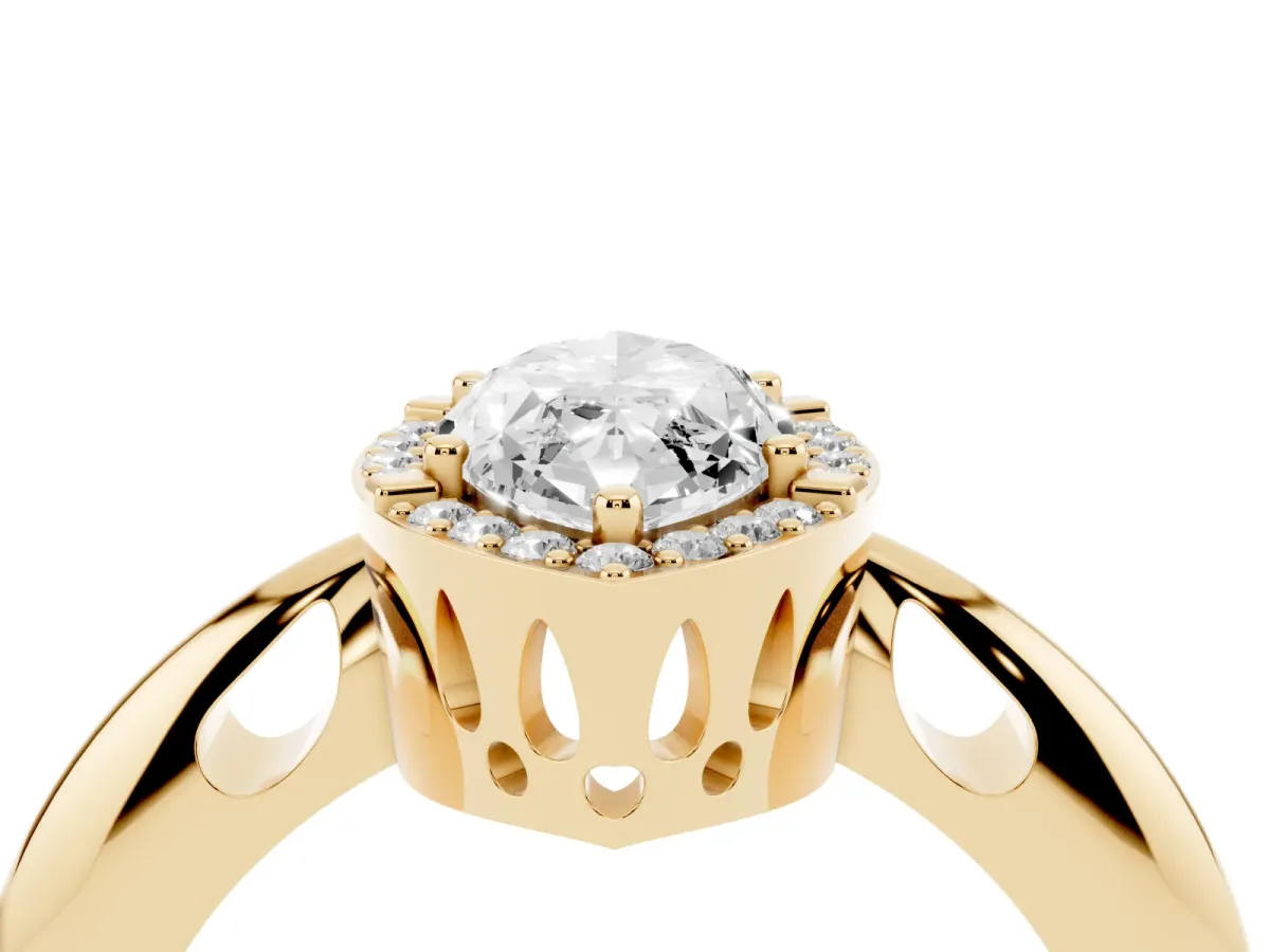 Marquise Cut Cut Diamond Halo Engagement Ring with Split Shank and Four-Prong Setting Yellow gold