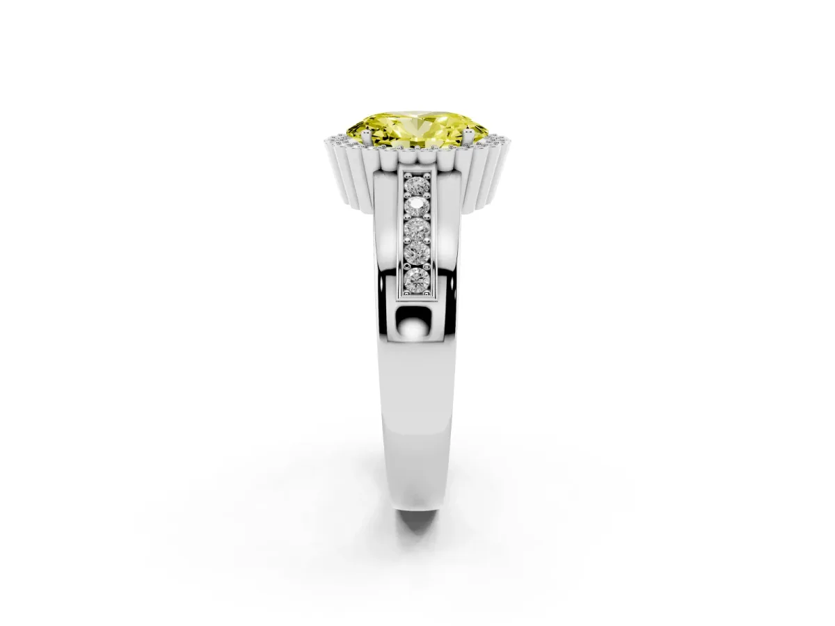 Fancy Yellow Oval Cut Cut Halo Pave Band Four-Prong Ring Silver