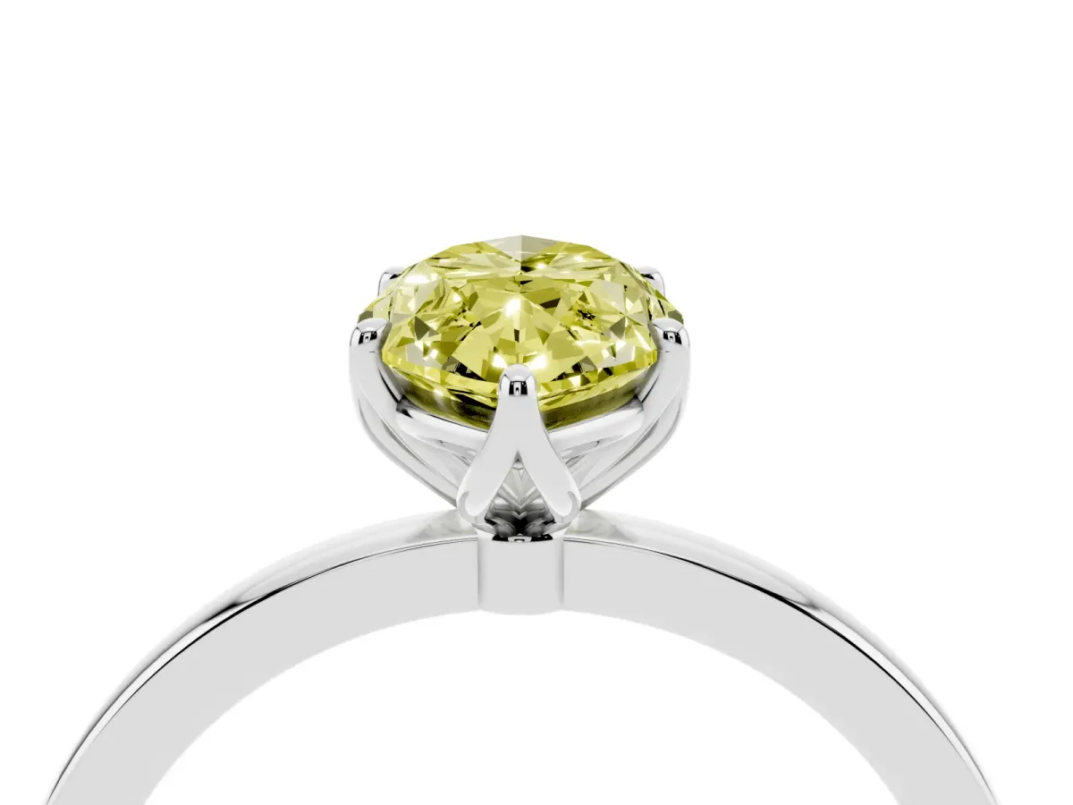 Fancy Yellow Marquise Cut Diamond Solitaire Ring with Thin Band and Prong Setting Silver