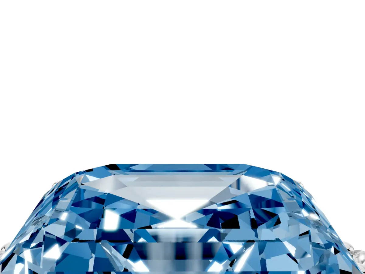 Fancy Blue Asscher Cut Cut Three-Stone Solitaire Ring with Round Accent Diamonds and Four-Prong Setting Silver