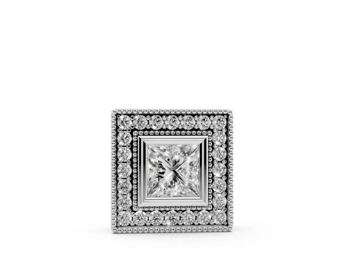 Square Halo Princess Cut Pendant with Bezel Setting Silver