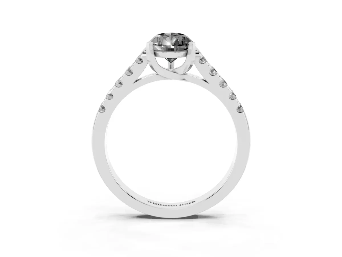 Fancy Black Pear Cut Diamond Pavé Band Solitaire Ring with Prong Setting Silver