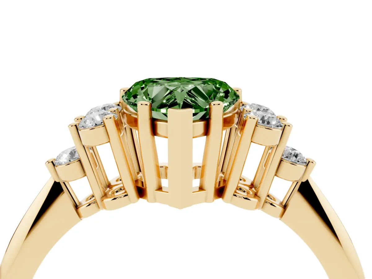 Fancy Green Heart Cut Cut Diamond Cluster Ring with Solitaire Band and Four-Prong Setting Yellow gold