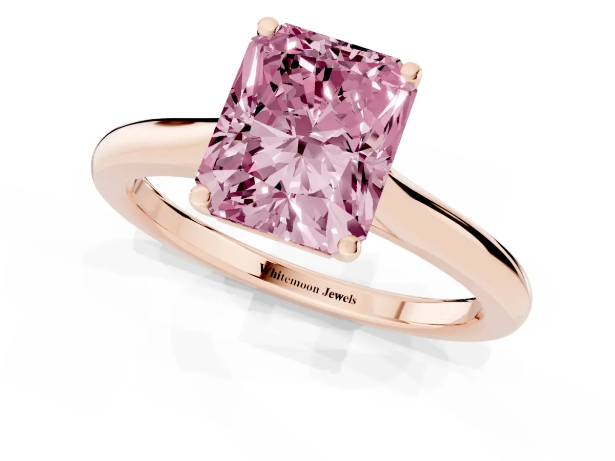 Fancy Pink Radiant Cut Cut Solitaire Ring with Cathedral Band and Four-Prong Setting Rose gold