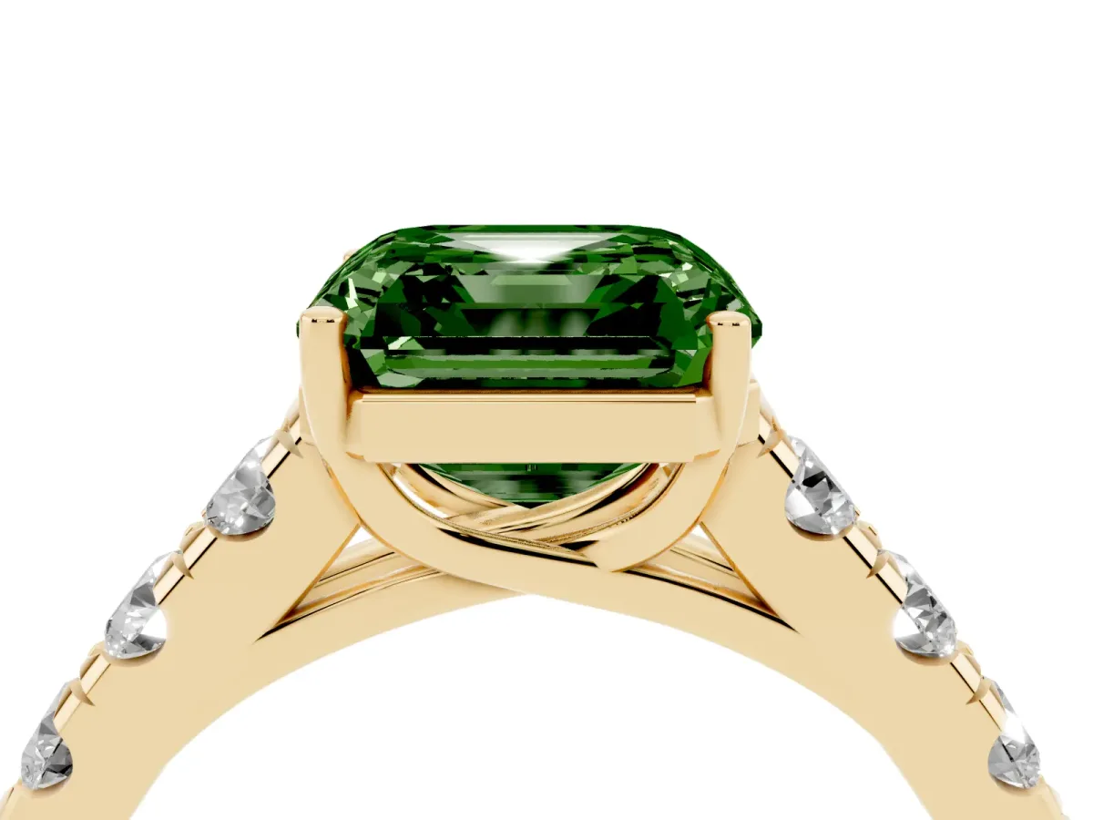 Fancy Green Asscher Cut Cut Diamond Solitaire Ring with Micro Pave Band and Prong Setting Yellow gold