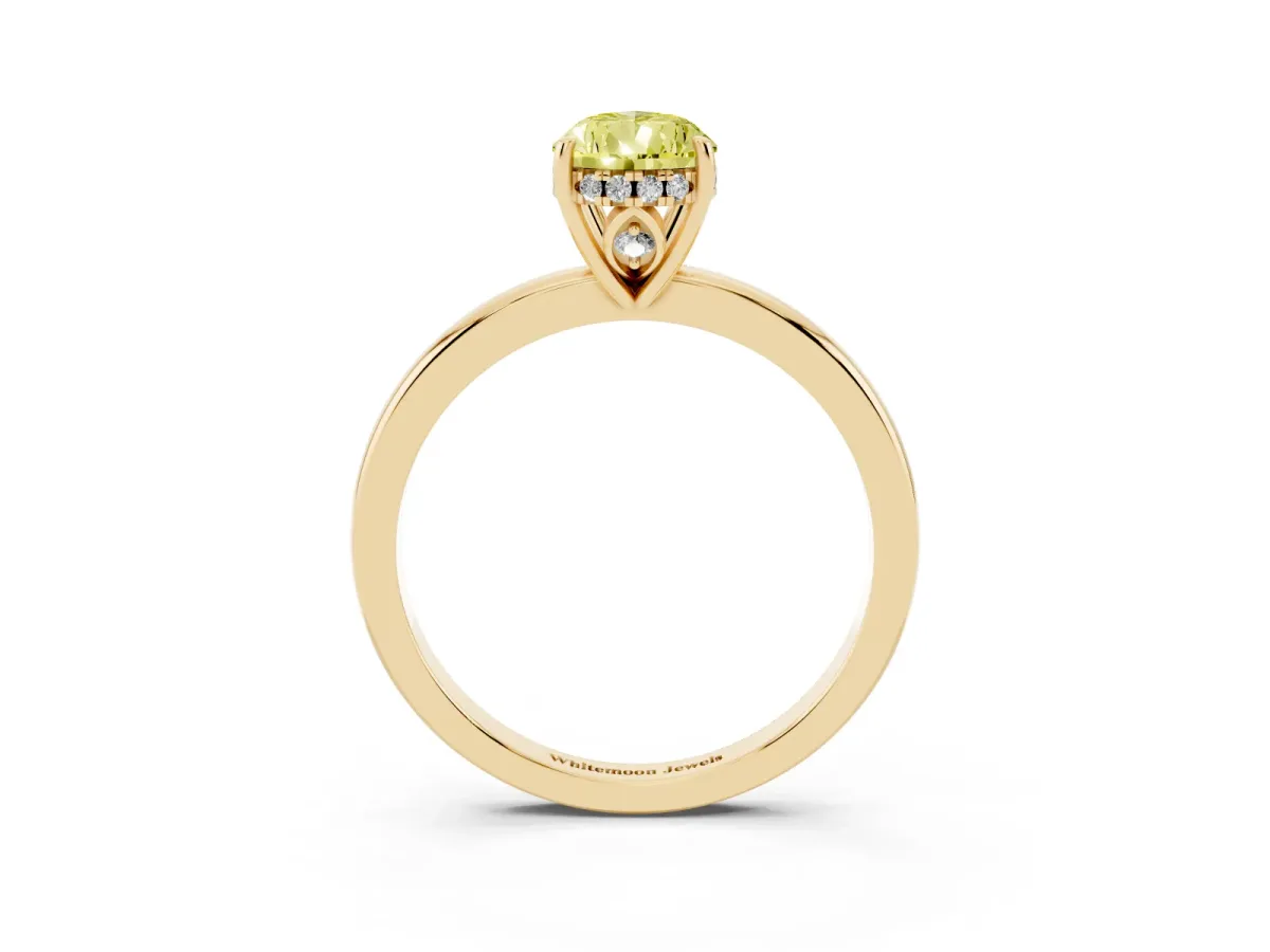 Fancy Yellow Pear Cut Solitaire Diamond Ring with Prong Setting and Plain Band Yellow gold