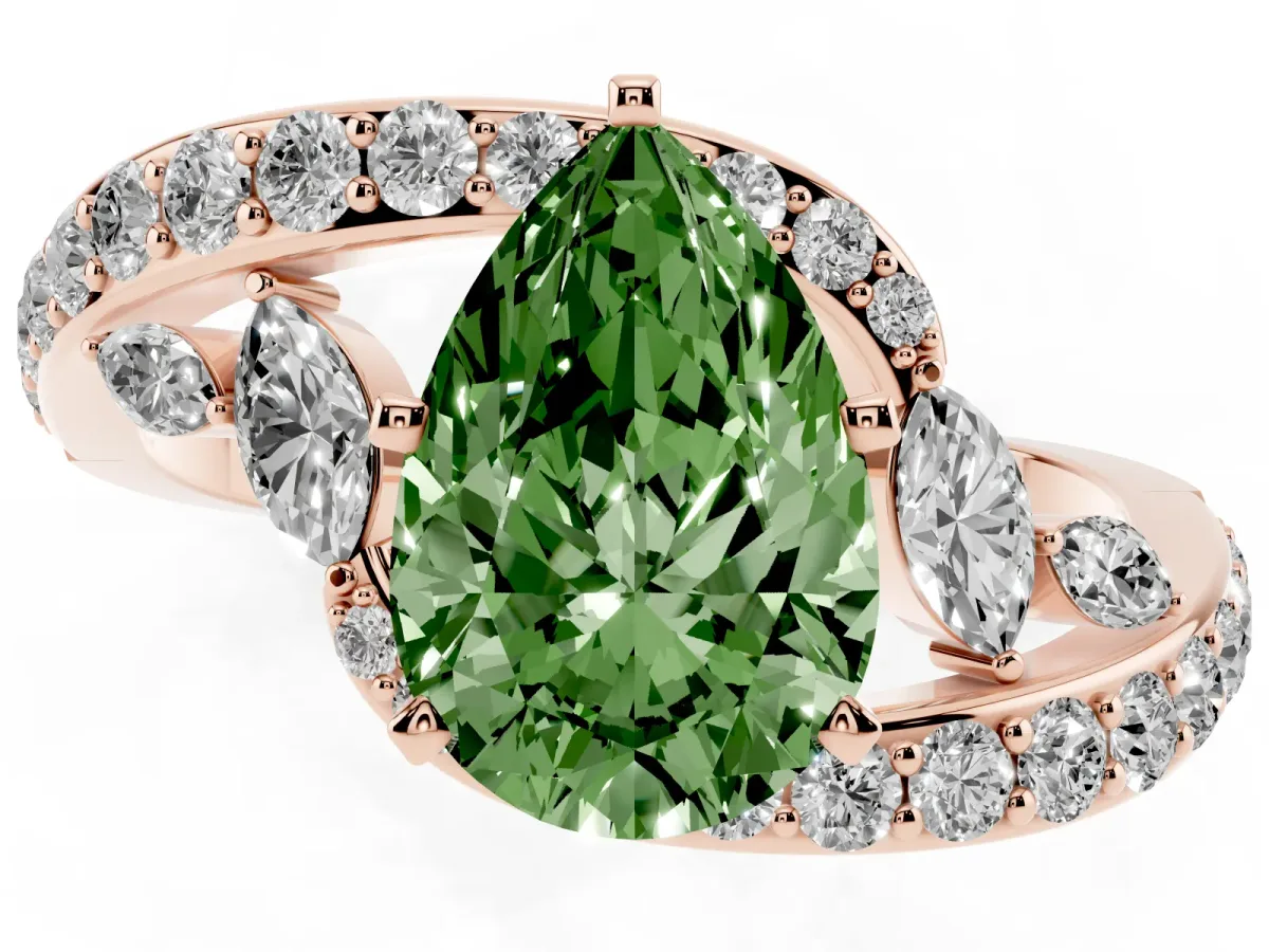Fancy Green Pear Cut Solitaire with Pavé Twist Band and Four-Prong Setting Rose gold
