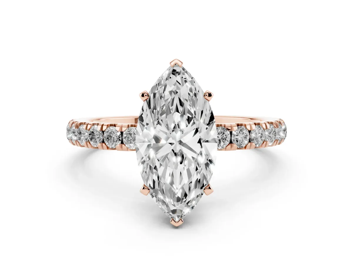 Marquise Cut Diamond Solitaire Ring with Pavé Accents and Four-Prong Setting Rose gold