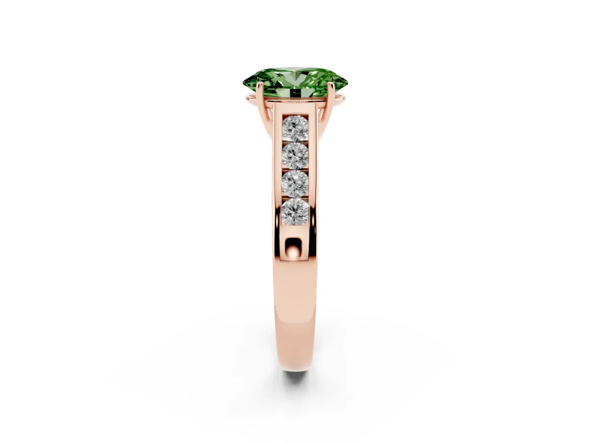 Fancy Green Oval Cut Solitaire Channel-Set Diamond Engagement Ring with Four-Prong Setting Rose gold