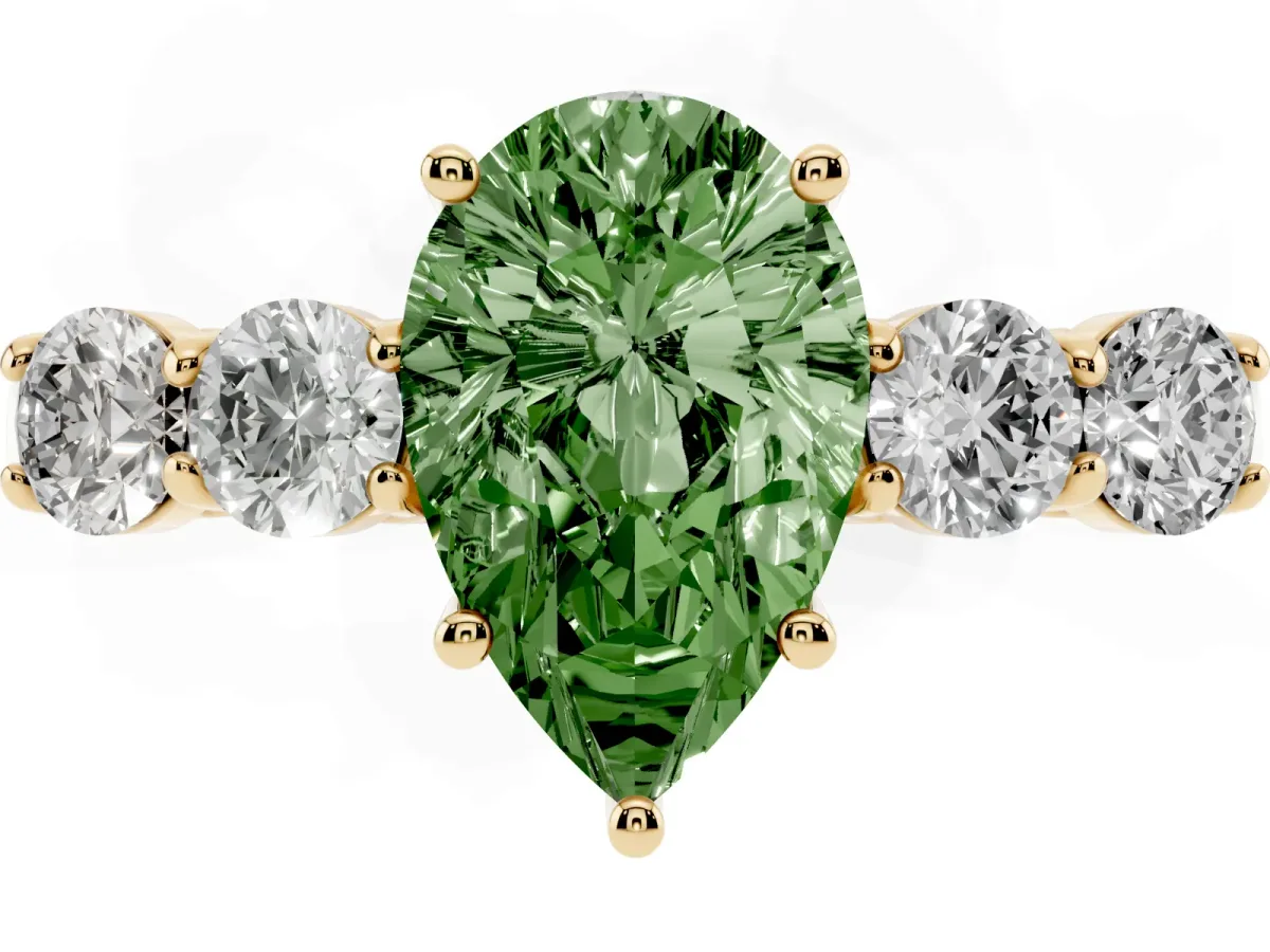 Fancy Green Pear Cut Cut Diamond Five-Stone Prong Set White Gold Ring Yellow gold