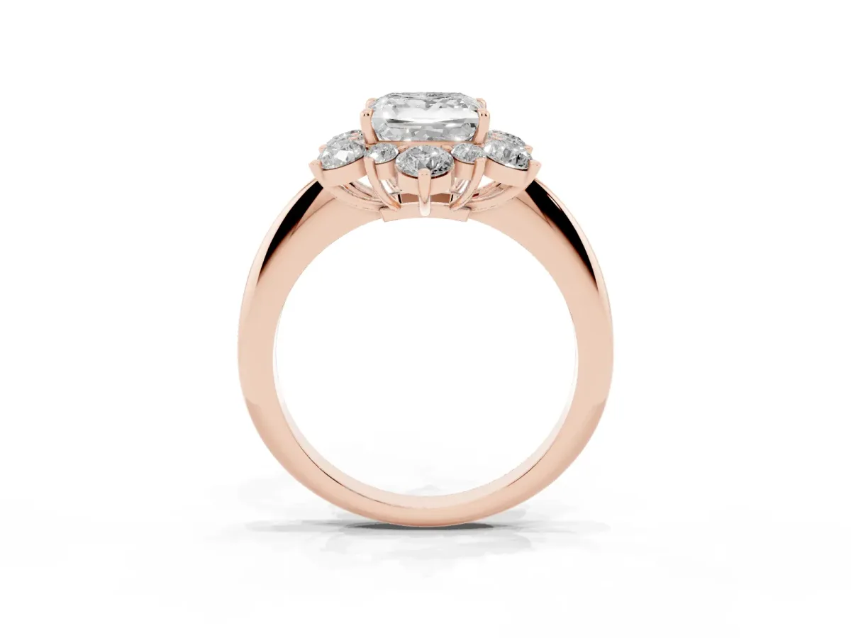 Princess Cut Diamond Cluster Halo Ring with Solitaire Band and Four-Prong Setting Rose gold