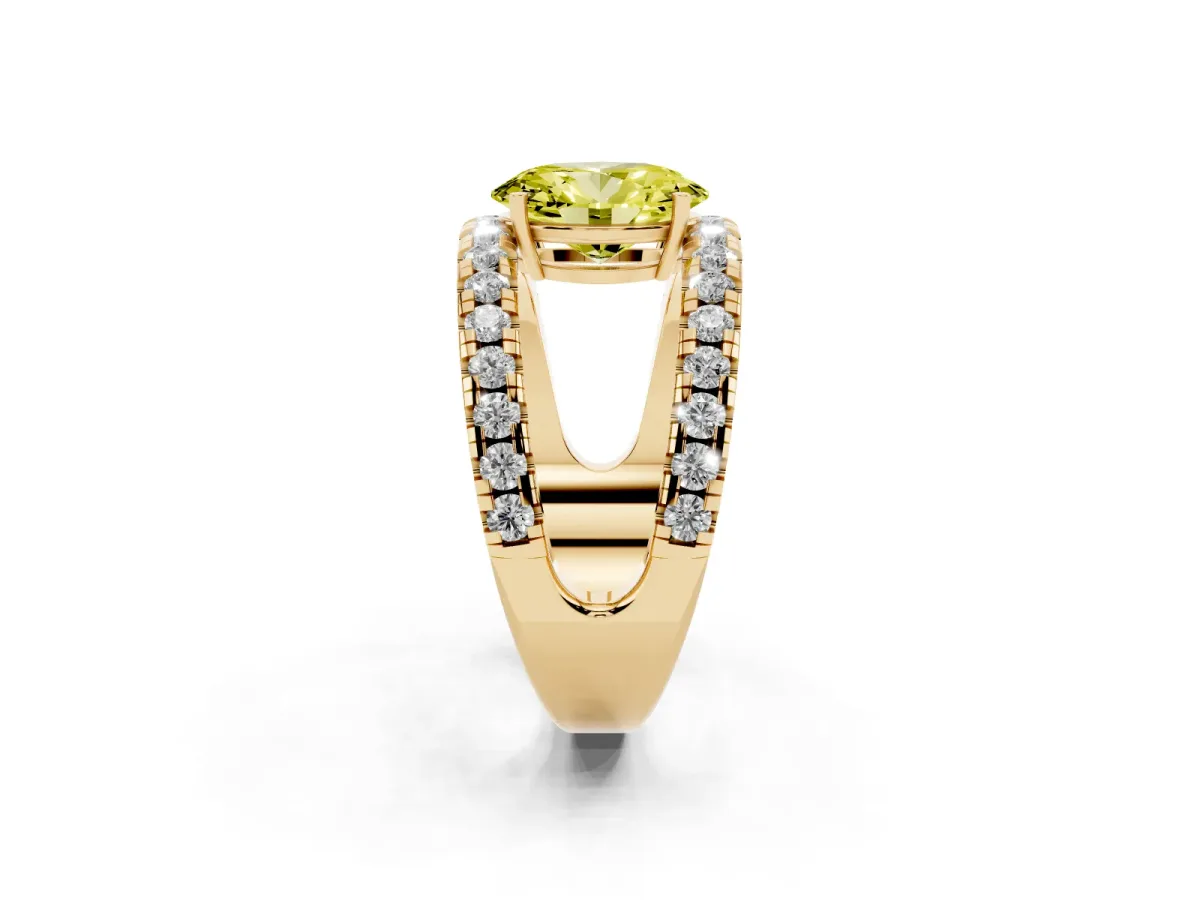 Fancy Yellow Oval Cut Solitaire Split Shank Pave Diamond Ring Yellow gold