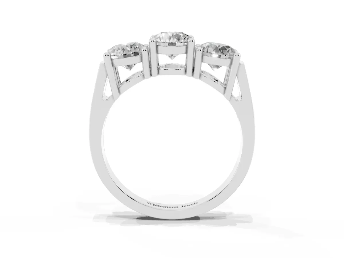 Three-Stone Round Cut Diamond Channel Band with Prong Setting Platinum