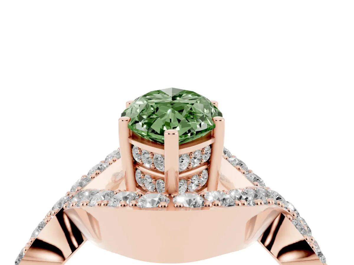 Fancy Green Marquise Cut Solitaire Twist Band Pavé Diamond Engagement Ring Rose gold
