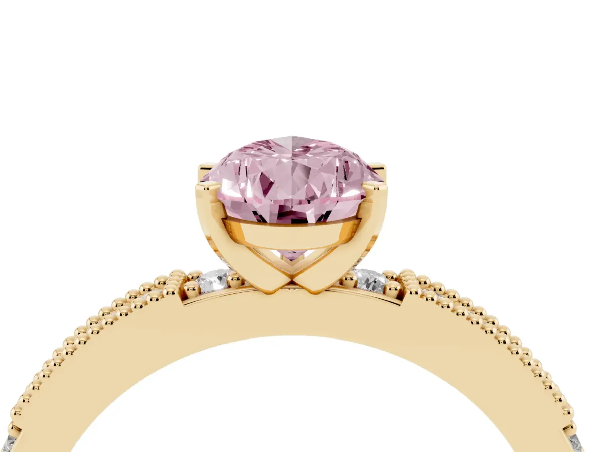 Fancy Pink Pear Cut Solitaire with Pavé Band and Four-Prong Setting Yellow gold