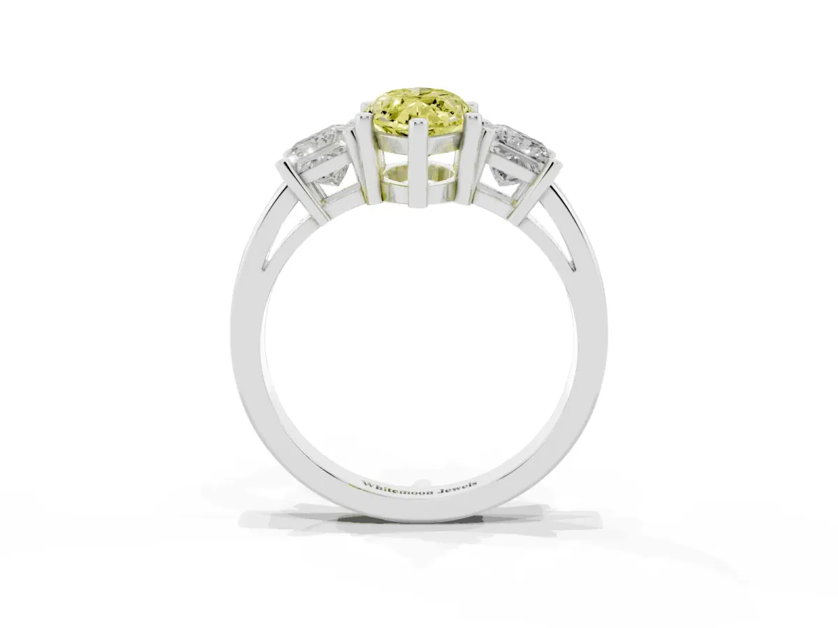 Fancy Yellow Three-Stone Marquise Cut Cut Solitaire Ring with Prong Setting Silver
