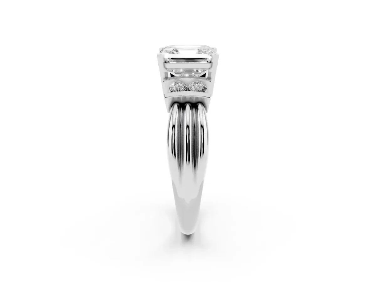 Asscher Cut Cut Three-Stone Channel Set Ring with Bar Prongs Silver