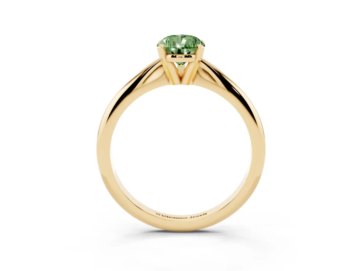 Fancy Green Pear Cut Cut Solitaire Ring with Four-Prong Setting on a Classic Band Yellow gold