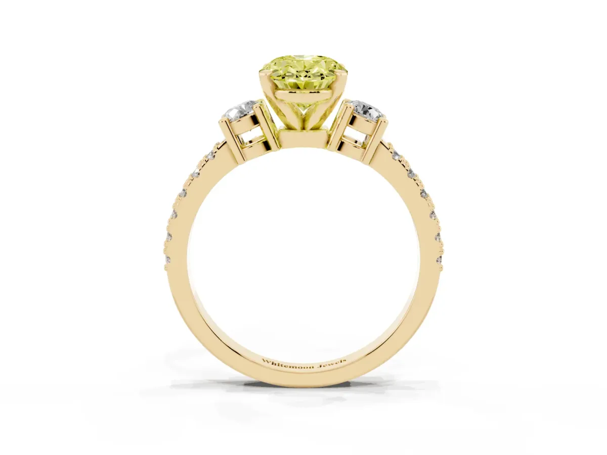 Fancy Yellow Oval Cut Three-Stone Diamond Pavé Band with Prong Setting Yellow gold