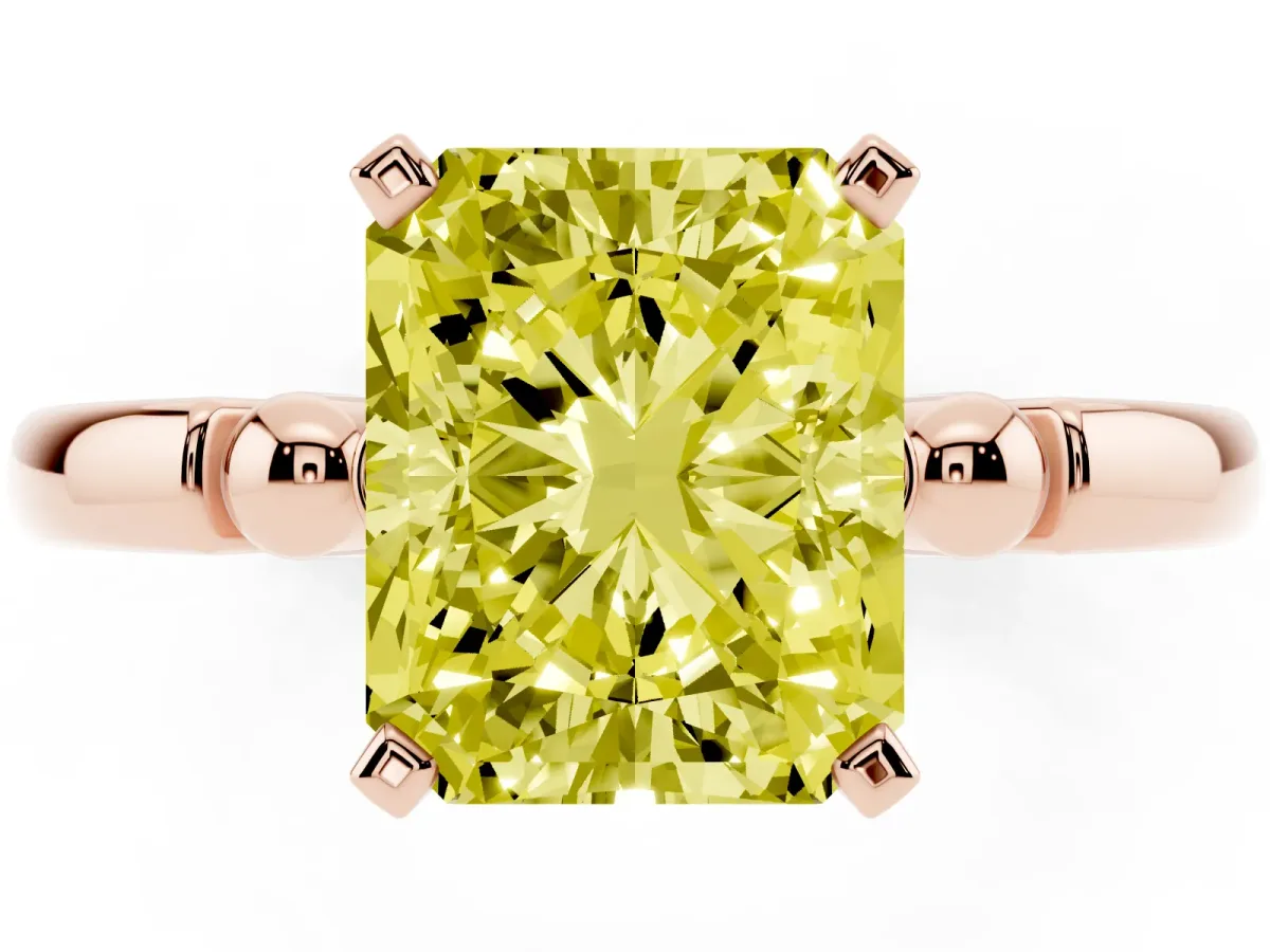 Fancy Yellow Radiant Cut Solitaire Beaded Band with Four-Prong Setting Rose gold