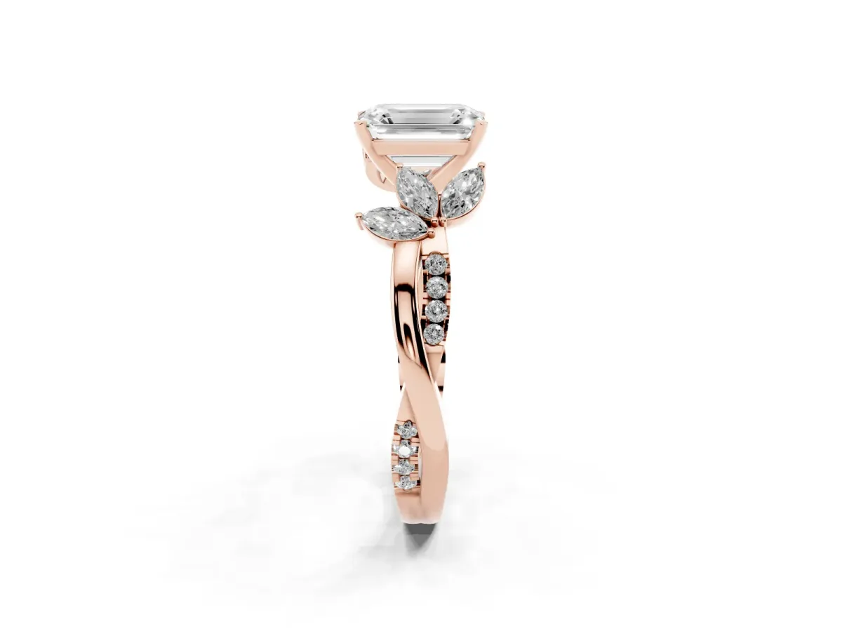 Emerald Cut Diamond Floral Vine Solitaire Engagement Ring Rose gold