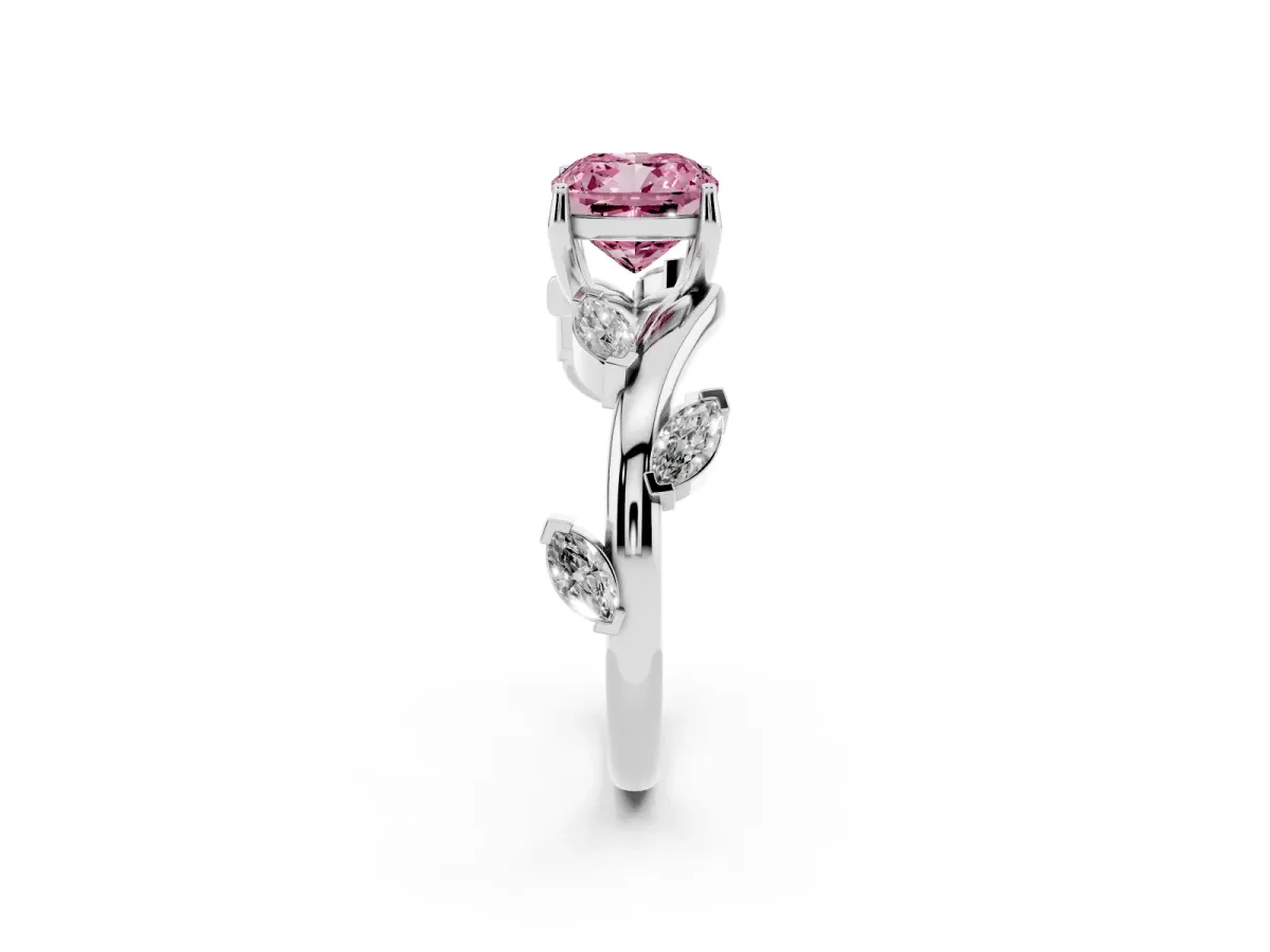 Fancy Pink Cushion Cut Solitaire Twisted Band Marquise Accent Prong Setting Ring Silver