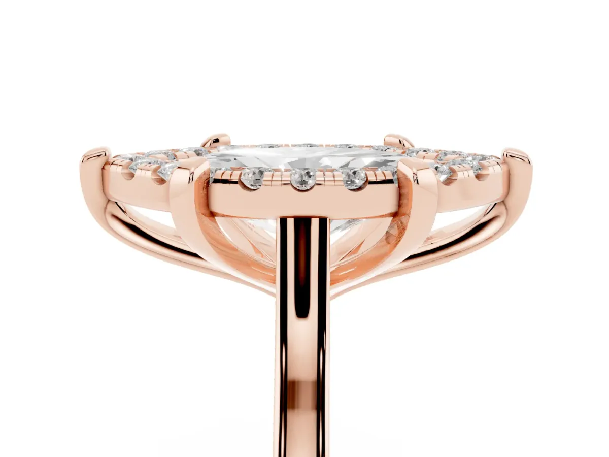 Marquise Cut Diamond Cluster Halo Solitaire with Four-Prong Setting Rose gold