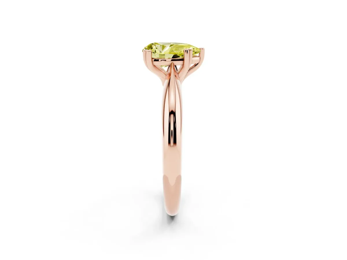 Fancy Yellow Pear Cut Cut Solitaire Engagement Ring with Tapered Band and Four-Prong Setting Rose gold