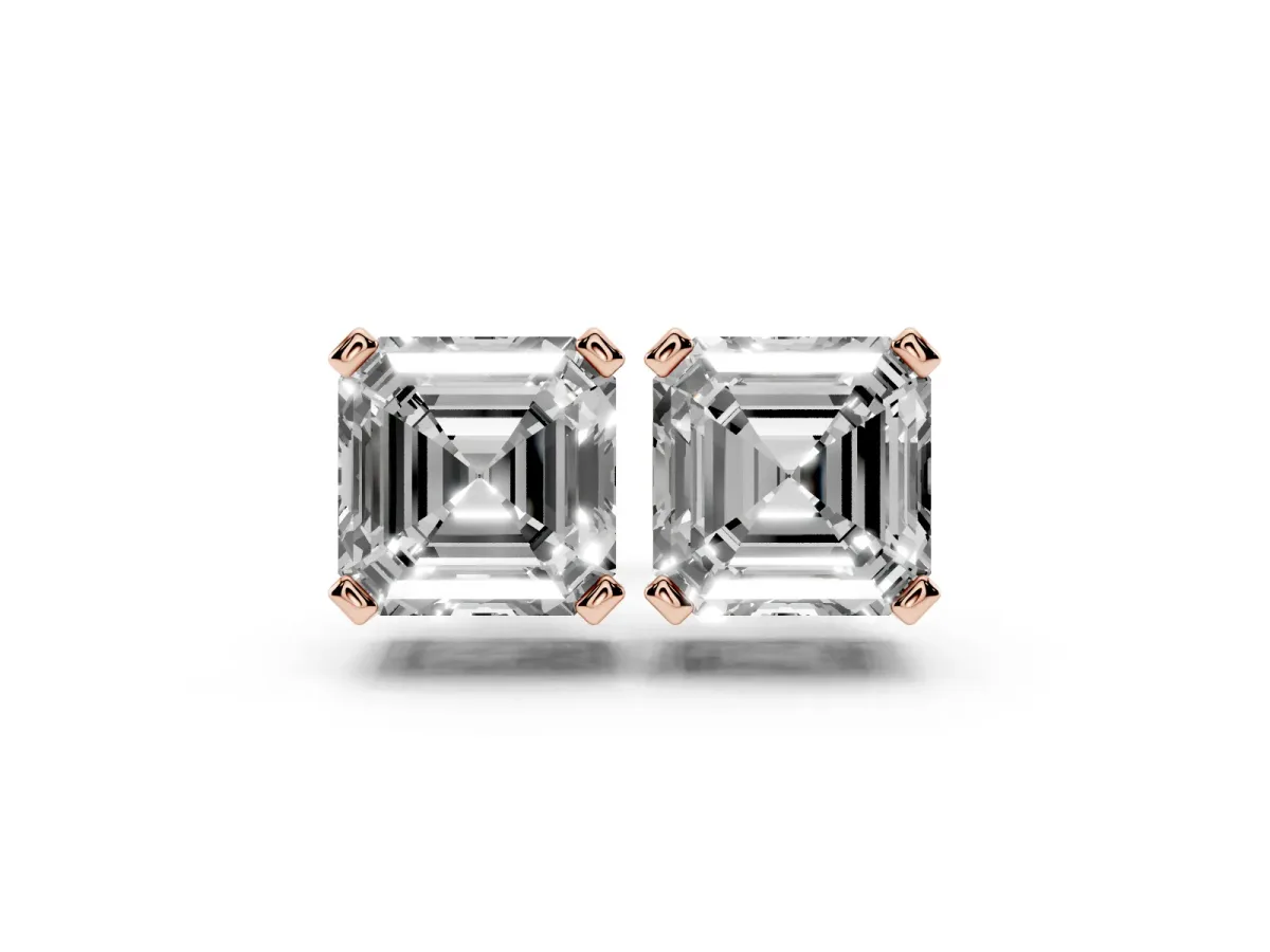 Asscher Cut Diamond Stud Earrings Rose gold