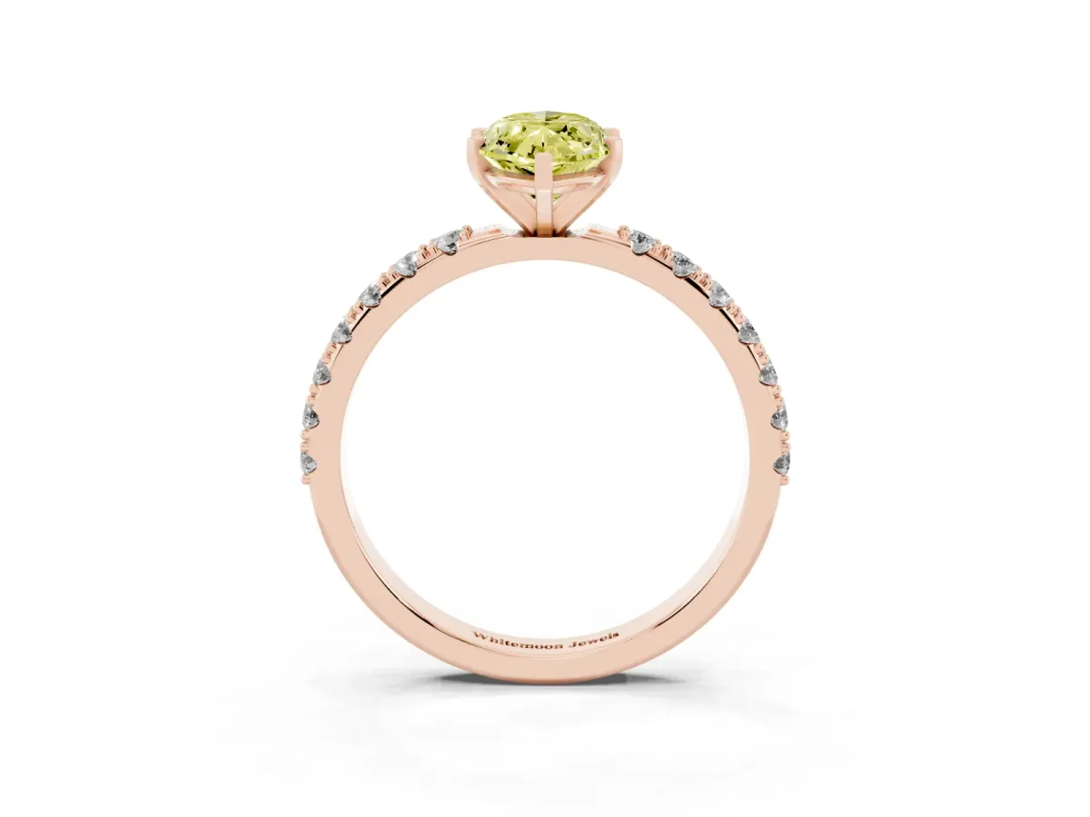 Fancy Yellow Marquise Cut Diamond Solitaire Pavé Band with Four-Prong Setting Rose gold