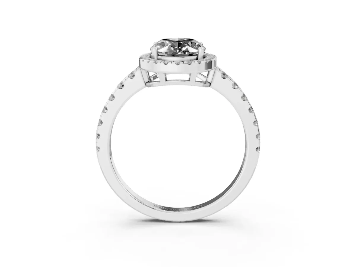 Fancy Black Oval Cut Diamond Halo Ring with Pavé Band and Four-Prong Setting Silver