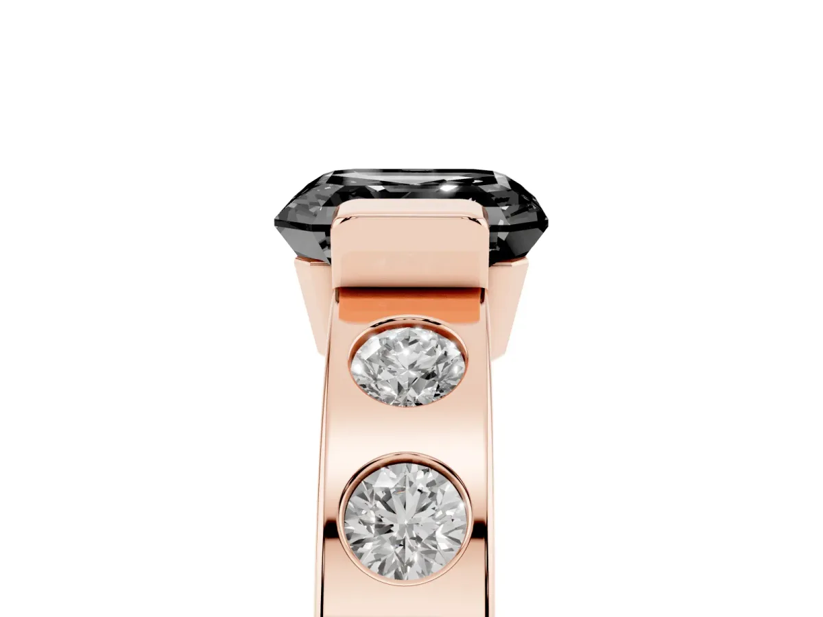 Fancy Black Asscher Cut Brilliant Channel-Set Diamond Ring with Bezel Prong Setting Rose gold