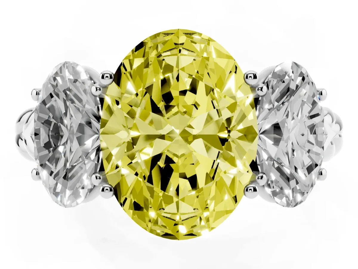 Fancy Yellow Three-Stone Oval Cut Diamond Braided Band Ring with Four-Prong Setting Silver