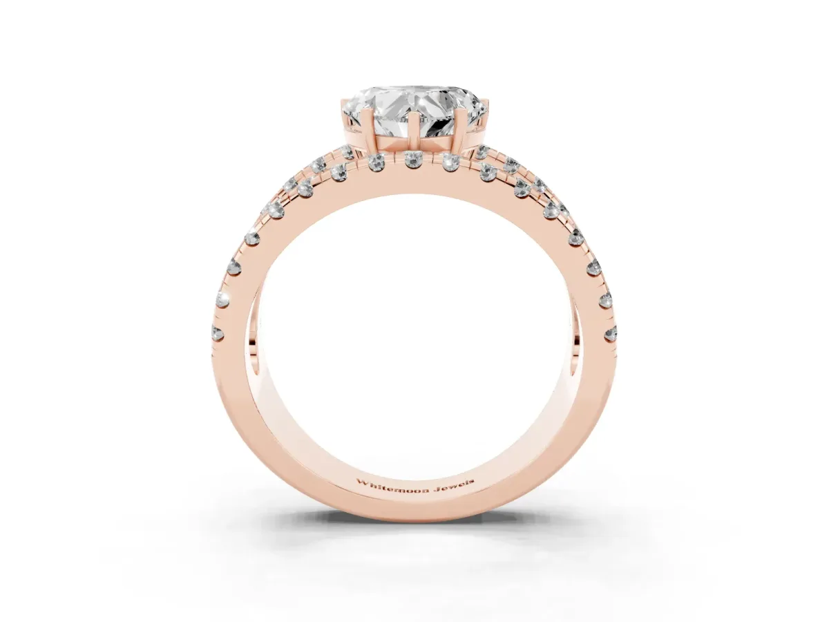 Heart Cut Solitaire Split Shank Pave Diamond Ring Rose gold