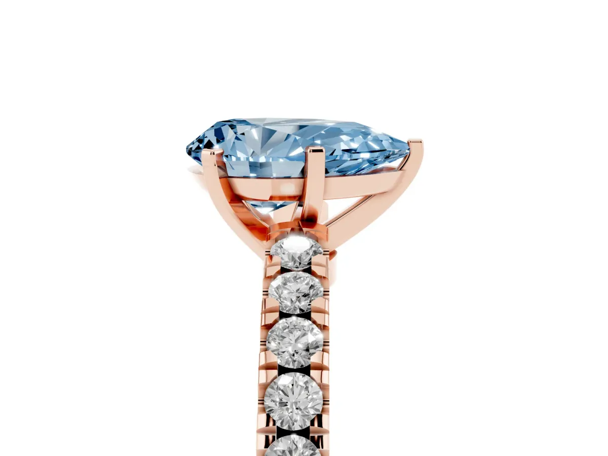 Fancy Blue Pear Cut Solitaire Diamond with Pavé Band and Four-Prong Setting Rose gold