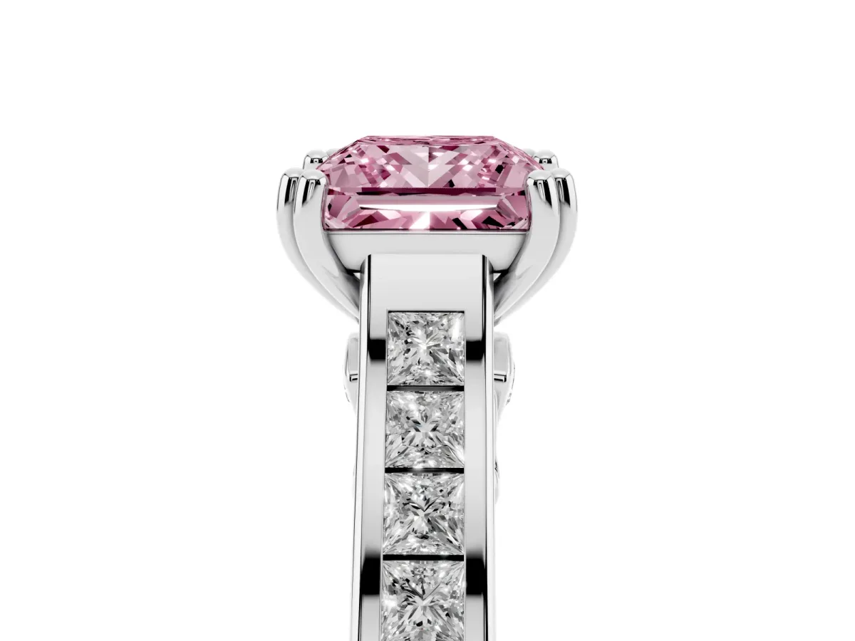 Fancy Pink Princess Cut Cut Channel Set Solitaire Engagement Ring with Prong Setting Platinum