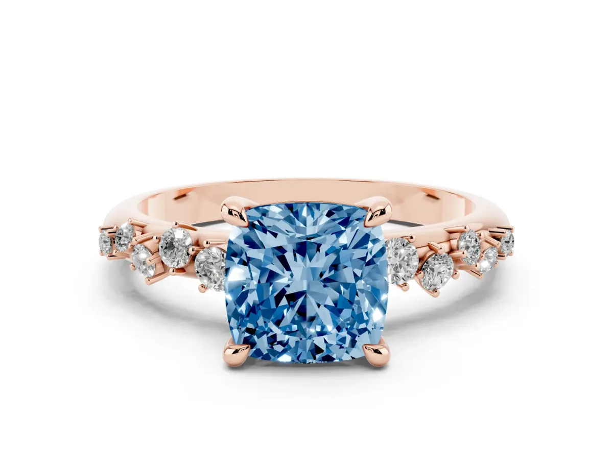 Fancy Blue Cushion Cut Cut Diamond Vine Band with Four-Prong Setting Rose gold