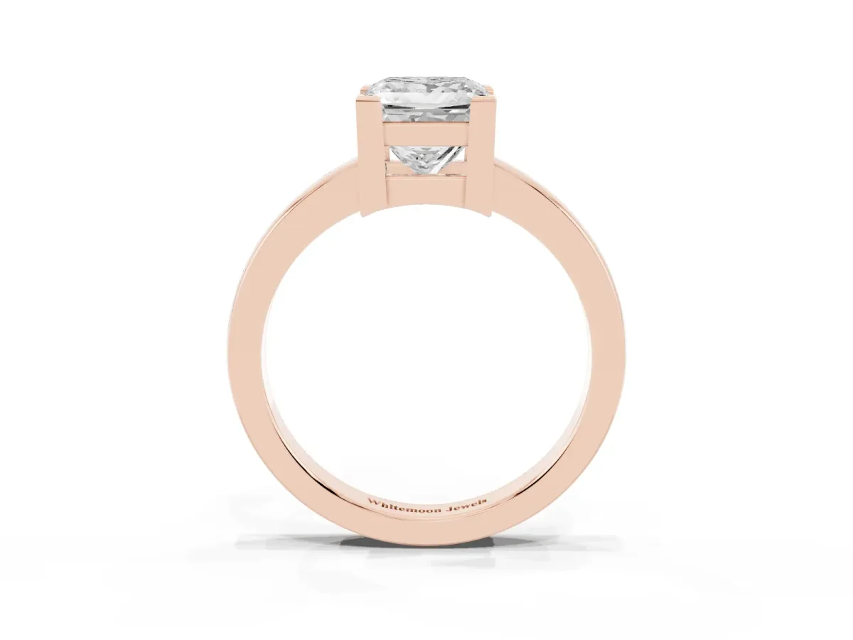 Princess Cut Cut Solitaire Ring with Four-Prong Setting and Classic Band Rose gold