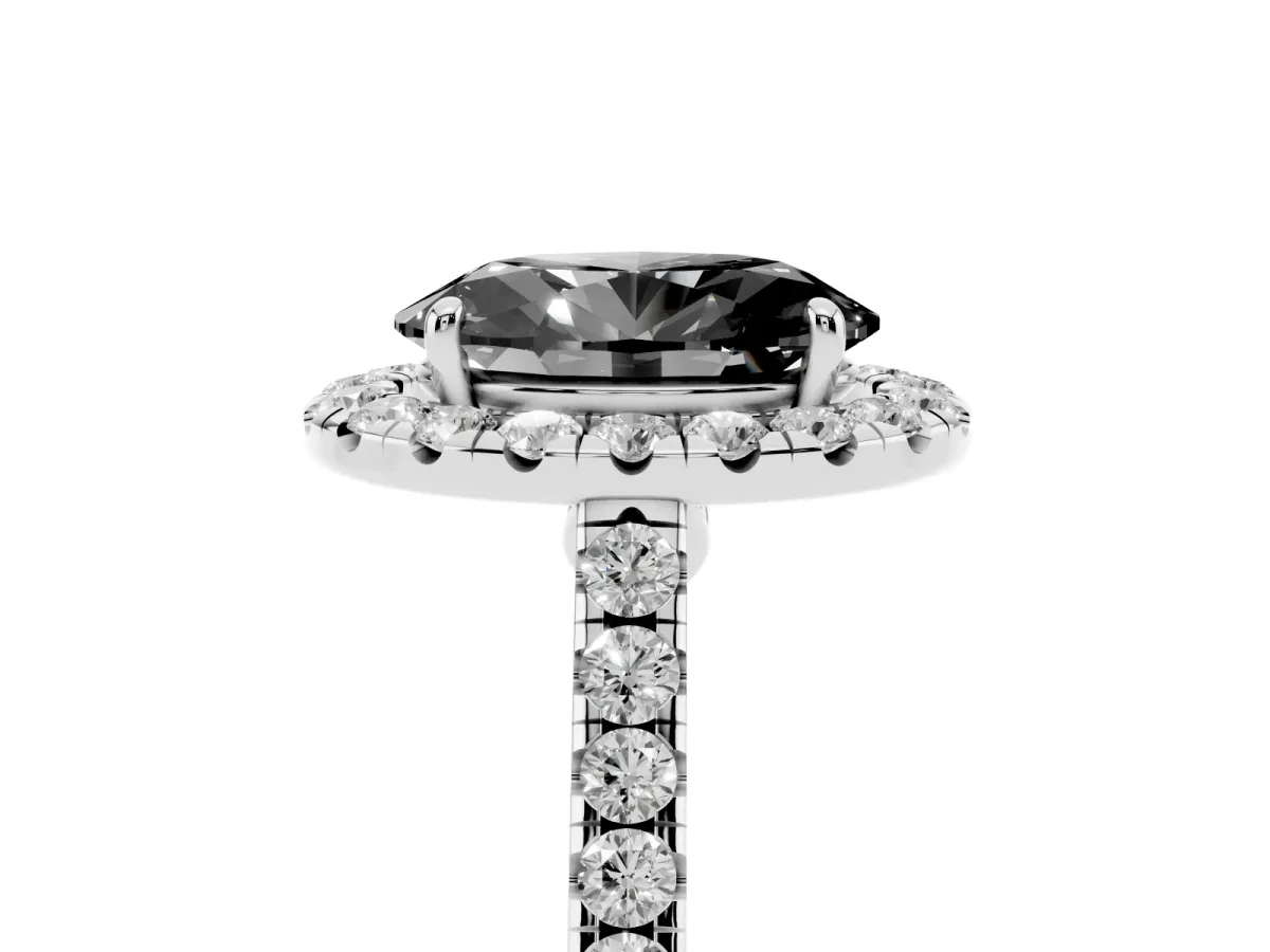 Fancy Black Oval Cut Halo Pave Diamond Engagement Ring with Four-Prong Setting Silver