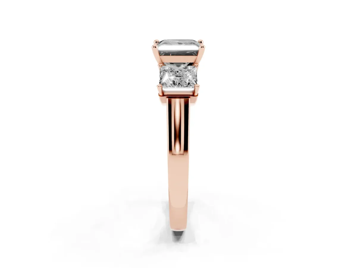 Fancy Black Three-Stone Princess Cut Brilliant Diamond Trellis Ring with Comfort Fit Band Rose gold