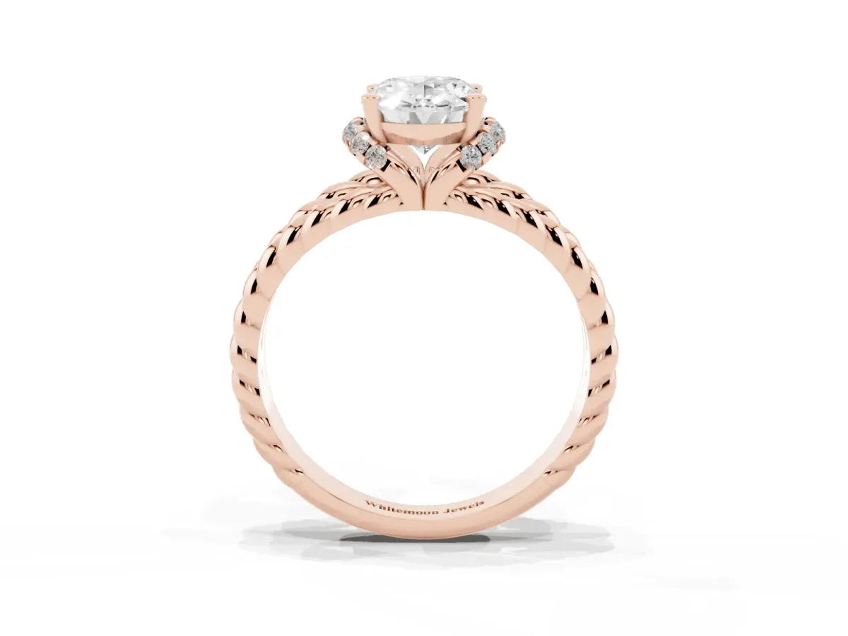 Oval Cut Halo Twisted Band Four-Prong Ring Rose gold