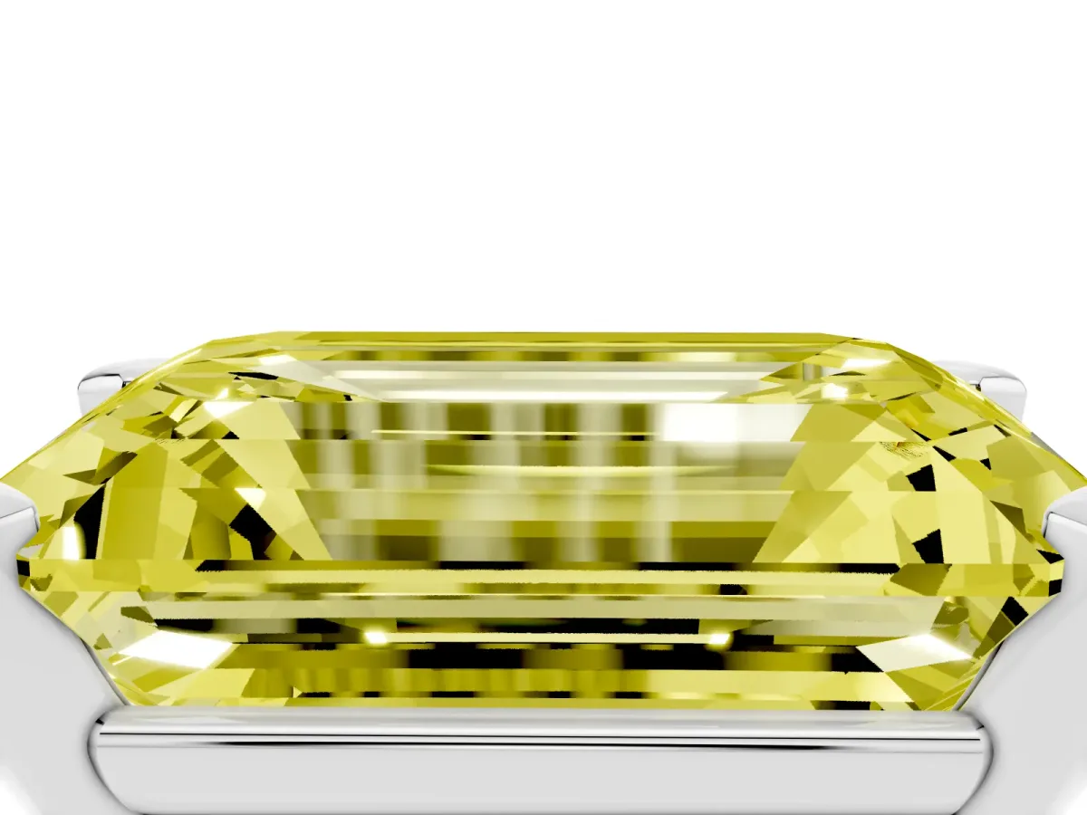 Fancy Yellow Emerald Cut Diamond Solitaire Ring with Prong Setting and Classic Band Platinum