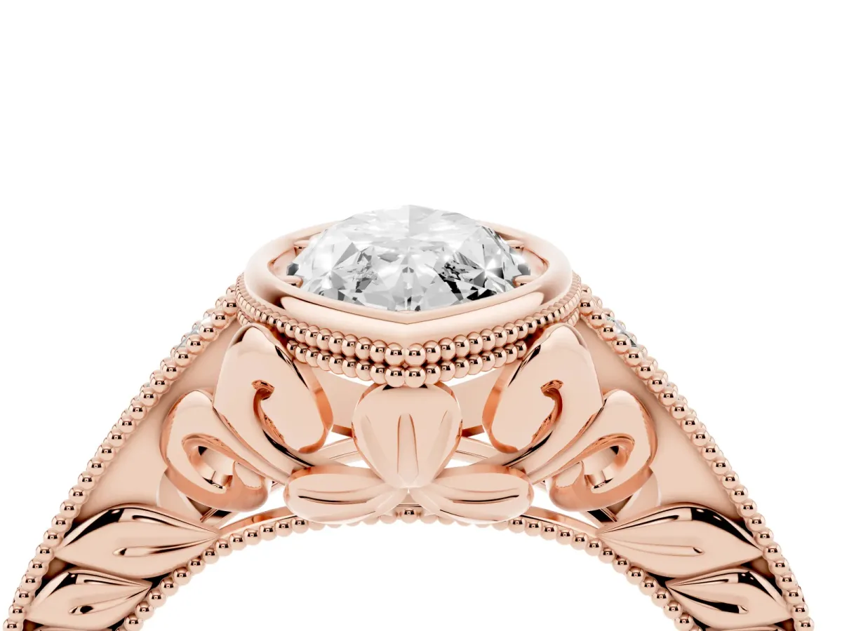 Bezel Set Marquise Cut Diamond Milgrain Pave Engagement Ring Rose gold