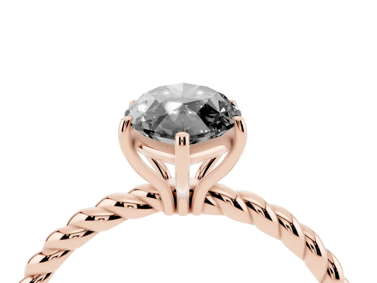 Fancy Black Marquise Cut Solitaire Twisted Band 4-Prong Ring Rose gold