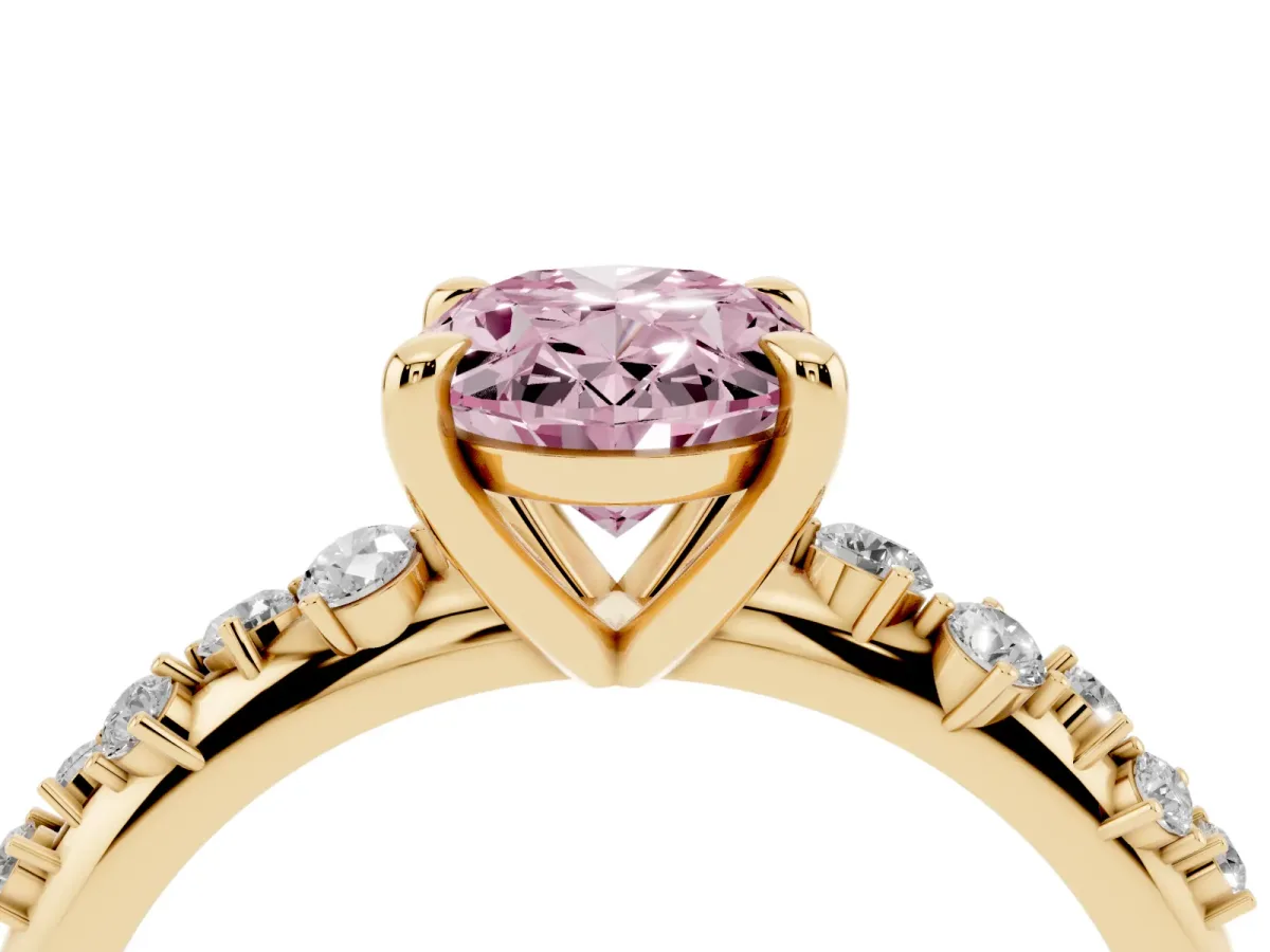 Fancy Pink Oval Cut Cut Diamond Vine Band with Four-Prong Setting Yellow gold